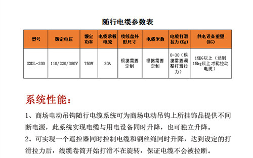 商场电动吊钩随行电缆系统